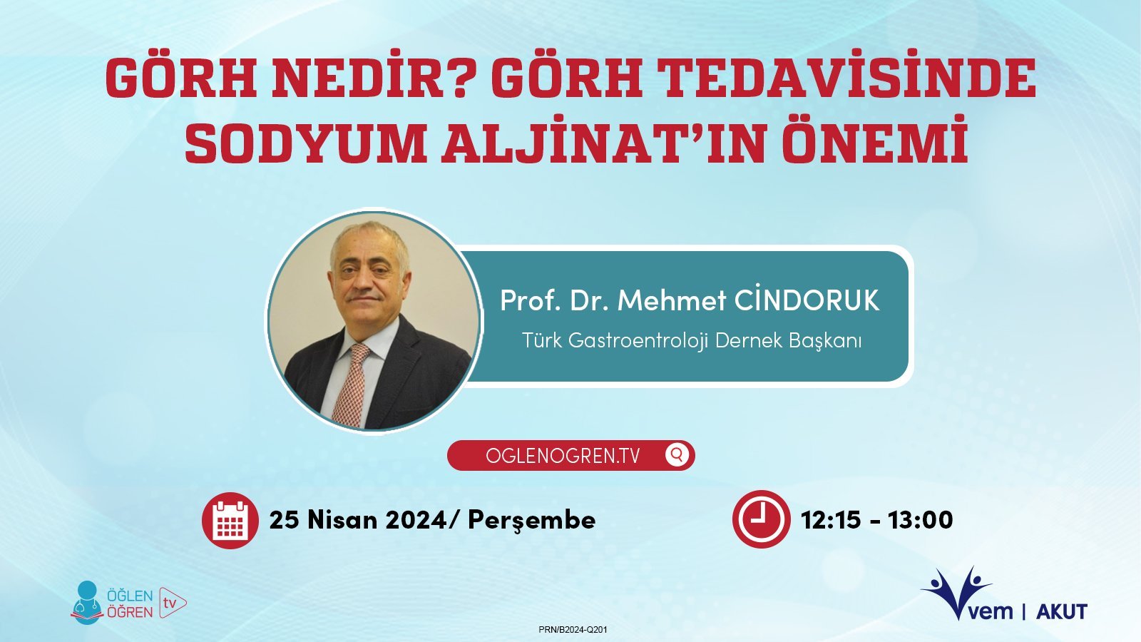 25.04.2024 tarihinde GÖRH Nedir? GÖRH Tedavisinde Sodyum Aljinatın Önemi başlıklı programımız Öğlen Öğren TV ekranlarından canlı yayınlanacaktır